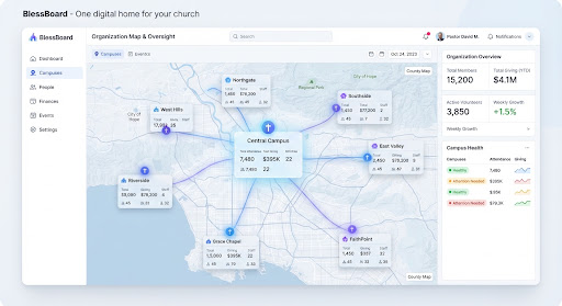 Multi-branch organization map and analytics